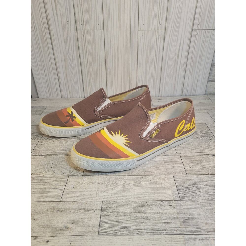 Skechers Cali Brown Yellow Sunset Slip On Canvas Sneakers Womens Size 10 Vintage